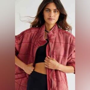 Free People Dolman Quilted Knit Jacket size S red USED